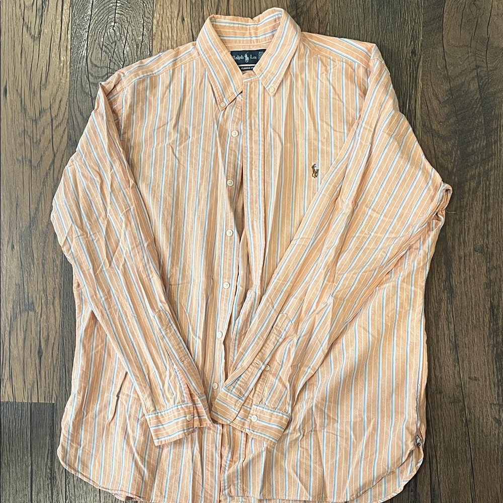 Polo by Ralph Lauren Peach and White Striped Button-Down Shirt